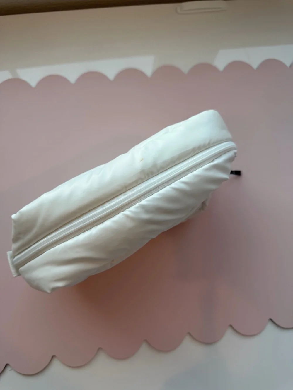 White Quilted Makeup Organizer Pouch